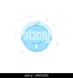 Teasing kid vector icon. Flat illustration. Filled line style. Blue monochrome design. Editable stroke. Adjust line weight. Stock Vector