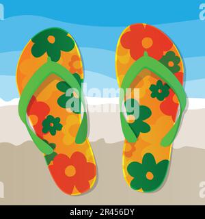 Floral Patterned Flip Flops Background Stock Vector
