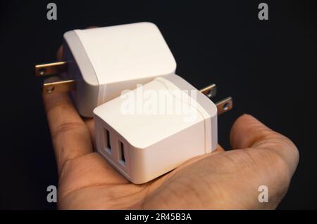 usb charger white 2 port Stock Photo