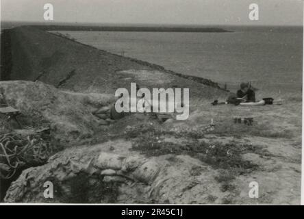 Augustin, Paul, SS photographer of the Leibstandarte Adolf Hitler. Documented events in Holland, France (1940) and Russia (1941-43). French prisoners of war, bridging building, anti-tank gun crew, machine gun team, vehicle convoys on the road and in cities, Belgian forts, prisoner of war camp, scenes of destruction, post-combat and occupation activities, training and sports activities, Hitler Youth and Bund Deutscher Mädel (League of German Girls) sports activities and cultural performances, unit formations and ceremonies, field hospital, individual and group formal photos, light anti-aircraft Stock Photo