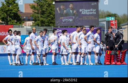 London, UK. 26th May, 2023. Belgium's players pictured at the start of a game between Belgium's Red Lions and India, the first match (out of 12) in the group stage of the 2023 Men's FIH Pro League, Friday 26 May 2023 in London, United Kingdom. BELGA PHOTO VIRGINIE LEFOUR Credit: Belga News Agency/Alamy Live News Stock Photo