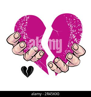 T-shirt design of a broken heart with two hands isolated on white. Vector illustration for Valentine's Day Stock Vector