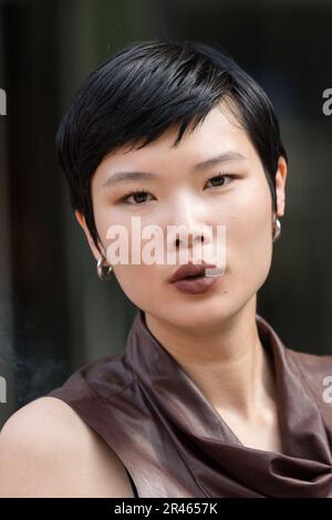 London, UK. 18th May, 2023. Model Kayako Higuchi arrives for the British Fashion Council (BFC) / Vogue Designer Fashion Fund event at 180 Studios. Cre Stock Photo