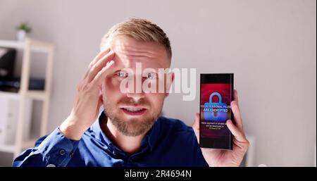 Ransomware Cyber Attack Showing Personal Files Encrypted Screen Stock Photo