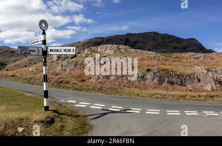 Roadsign at Wastwater in the Lake District, England Stock Photo
