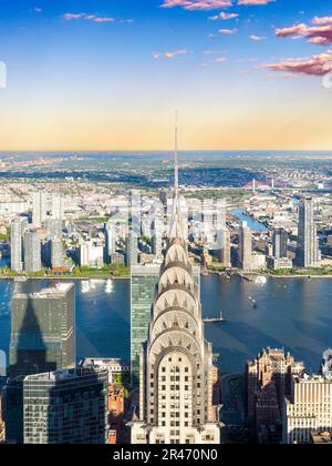Skyline as seen from Summit , One Vanderbilt, Observation Skyscraper Platform Mirrored Interior Architectural Attraction to View Manhattans Skyline fr Stock Photo