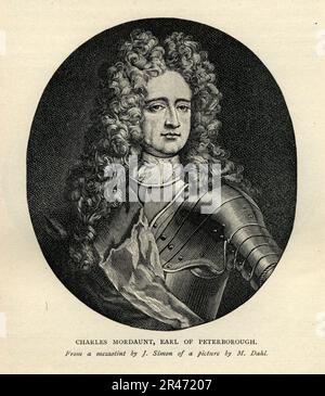 Vintage illustration Charles Mordaunt, 3rd Earl of Peterborough an English nobleman and military leader 17th Century Stock Photo