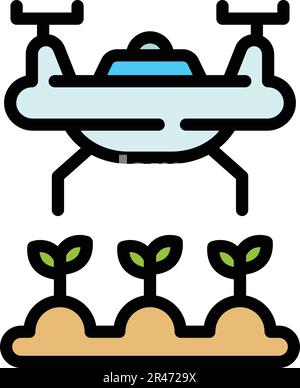 Cultivation drone icon. Outline Cultivation drone vector icon for web design isolated on white background color flat Stock Vector