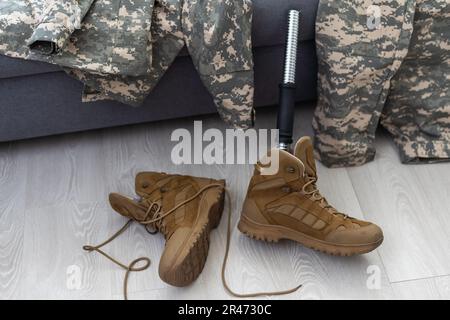 Soldier Artificial Prosthetic leg. War Stock Photo