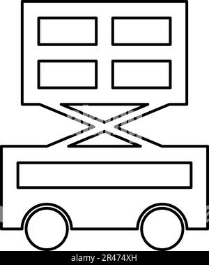 Lifting machine scissor lift platform self propelled contour outline line icon black color vector illustration image thin flat style simple Stock Vector