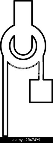 Winch with cord pulley construction climbing block equipment sheave with cargo weight freight burden contour outline line icon black color vector Stock Vector