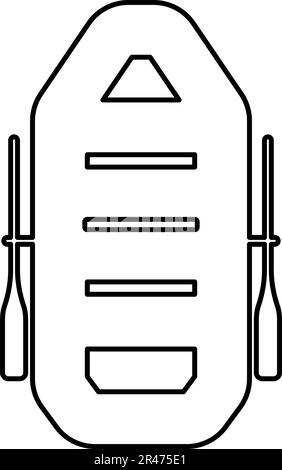 Inflatable boat with paddles oars water travel sport river ship leisure summer time concept contour outline line icon black color vector illustration Stock Vector