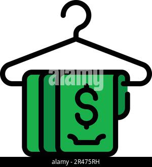 Laundry money hanger clothes icon. Outline Laundry money hanger clothes vector icon for web design isolated on white background color flat Stock Vector