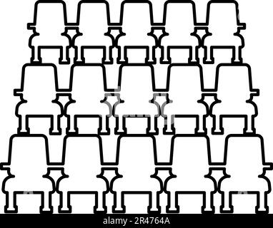 Chairs in cinema armchairs theater hall seats entertainment performance contour outline line icon black color vector illustration image thin flat Stock Vector