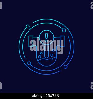 Clog in pipe warning icon, linear design Stock Vector