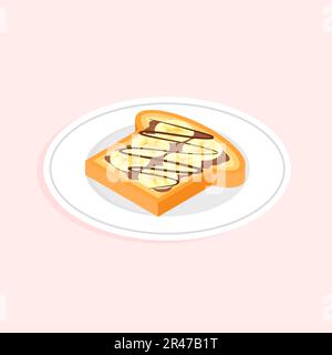 Banana toast with peanut butter and chocolate spread. Isometri sweet sandwich. Vector illustration in trendy flat style isolated. Stock Vector