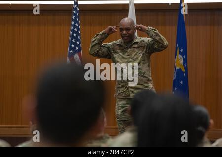 Chief Master Sgt. Ronnie Woods, 18th Wing command chief, discusses the ...