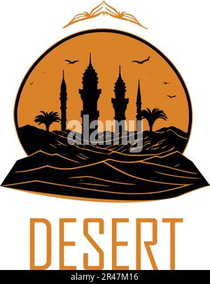 The Desert Sands Logo Vector File features a unique and eye-catching design. The logo consists of two palm trees with their leaves curving towards eac Stock Vector
