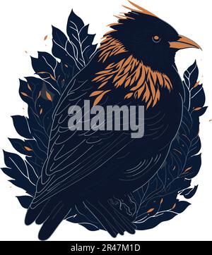 The "Bird on Leaf Illustration Vector File" features a beautiful and artistic representation of a bird perched on a leaf. Stock Vector