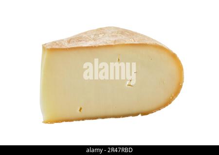 A piece of handmade natural farm cheese, isolated on white background. Stock Photo