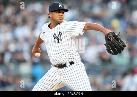 Atlanta, United States. 16th Aug, 2023. Atlanta Braves second baseman Nicky  Lopez is out at first by New York Yankees starting pitcher Randy Vasquez  during the second inning against the New York