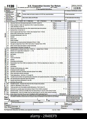 US Corporation Income Tax Return 2011 form 1120 Stock Photo