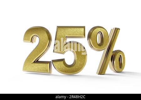 25 percent gold  made in 3d with shadow and white background Stock Photo