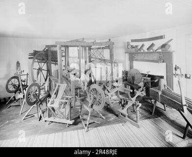 The Spinning room at Mt. Vernon, c.between 1910 and 1920. Stock Photo