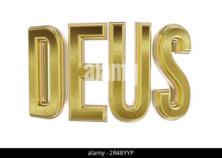 Word Deus  written in gold in a 3d render Stock Photo