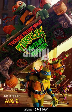 RELEASE DATE: August 2, 2023 TITLE: Teenage Mutant Ninja Turtles: Mutant Mayhem. STUDIO: Paramount Pictures DIRECTOR: Jeff Rowe, Kyler Spears PLOT: The Turtle brothers as they work to earn the love of New York City while facing down an army of mutants. STARRING: skateboard poster art. (Credit Image: © Paramount Pictures/Entertainment Pictures/ZUMAPRESS.com) EDITORIAL USAGE ONLY! Not for Commercial USAGE! Stock Photo