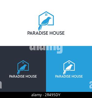 paradise house, bird logo, real estate, minimalist and landmark, business logo design logo in vector template Stock Vector
