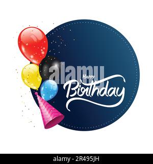 Happy birthday balloons and party cap background Stock Vector