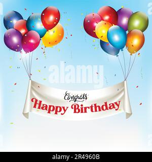 Happy birthday colorful  flying balloons background Stock Vector