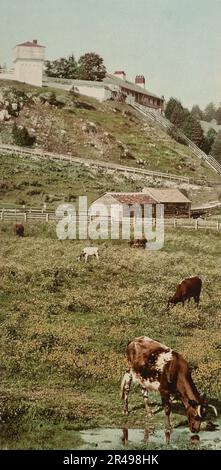 Old Fort Mackinac from the pasture, ca 1900. Stock Photo