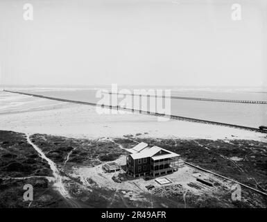 Panorama of Tampico River and the jetties from the lighthouse, between 1880 and 1897. Stock Photo