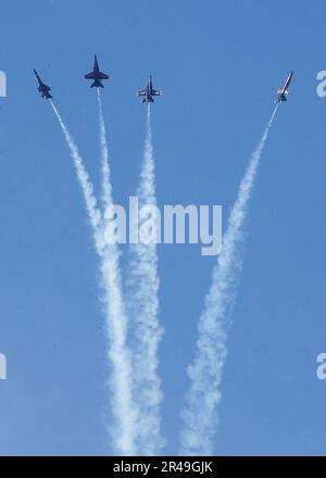 US Navy The Blue Angels perform during the Miramar Air Show Stock Photo