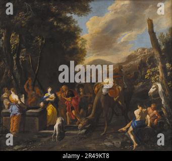 Rebekah meets Abraham 's servant Eliezer at the well outside the city ...