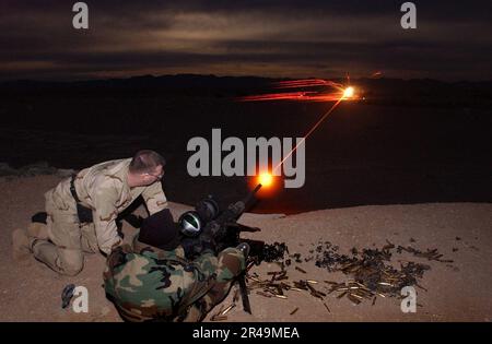 US Navy Naval special warfare members test the capabilities of a new night vision target system Stock Photo