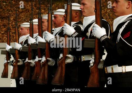 US Navy Sailors assigned to U.S. Navy Ceremonial Guard stand in ranks during a performance in Annapolis, Md Stock Photo