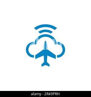 aircraft cloud signal logo. plane cloud logo design Stock Vector