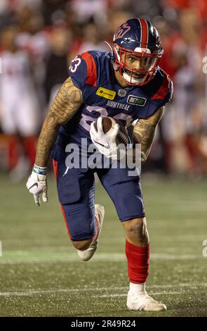 Ottawa, Canada. 26 May 2023.  A.J. Rose (23) of the Montreal Alouettes in the Canadian Football League preseason game between the Ottawa Redblacks and the visiting Montreal Alouettes. The Alouettes won the game 22-21. Copyright 2023 Sean Burges / Mundo Sport Images / Alamy Live news Stock Photo