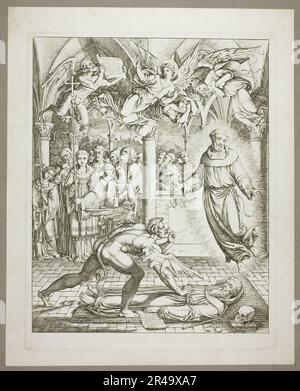 The Struggle Between the Devil and St Francis of Assisi for the Soul of Guido da Montefeltro, plate three from Darstellungen aus Dante's H&#xf6;lle, 1807/08. Stock Photo