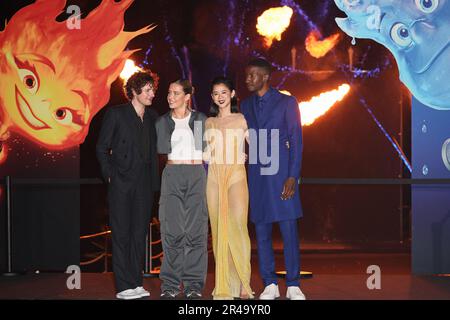 Cannes, France. 26th May, 2023. Mamoudu Athie (Wade), Leah Lewis (Ember), Adele Exarchopoulos (french voice talent Ember), Vincent Lacoste (french voice talent Wade) attend the photocall of Pixar movie “Elemental” held at Carlton Hotel pier during the 76th Cannes Film Festival in Cannes, France, May 26, 2023. Photo by Marco Piovanotto/ABACAPRESS.COM Credit: Abaca Press/Alamy Live News Stock Photo