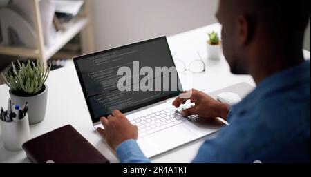 African American Web Developer Programmer. Coding Software Stock Photo