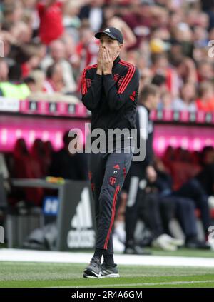 Thomas Tuchel head coach of FC Bayern Muenchen  FC Bayern Muenchen vs Rasenballsport Leipzig Fussball Bundesliga Saison 2022/2023 33. Spieltag Allianz Arena 20.05.2023 © diebilderwelt / Alamy Stock Stock Photo