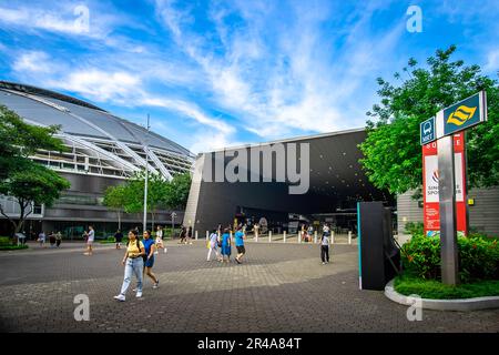 Stadium MRT Station at Singapore Sports Hub. It is a sports and recreation district in Kallang, Singapore. Stock Photo