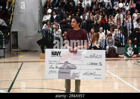 Quinn Mair receives NROTC Scholarship during an assembly at George Washington High School in Denver, Co. Stock Photo