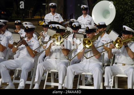 US Navy The U.S. Navy Band performs as the U.S. Navy formally welcomes Raytheon Company's Tomahawk Block IV cruise missile into the Navy's arsenal Stock Photo