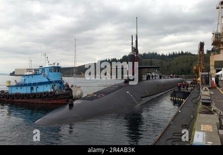 US Navy The Ohio-class fleet ballistic missile submarine USS Nebraska (SSBN 739) arrived at her new home port of Naval Base Kitsap-Bangor, Wash Stock Photo