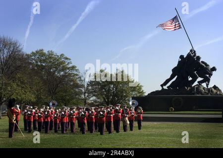 US Navy The U.S. Marine Corps marching band plays for an audience attending a wreath laying ceremony honoring the U.S. Marine Corps' 229th birthday at the Iwo Jima National Memorial Stock Photo